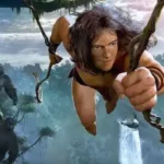 Tarzan schwingt an einer Liane